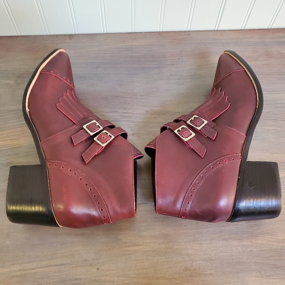 Brazil Leather Booties Pointed Toe Buckle Accents Fringe Detail Witchy Punk - Picture 5 of 13